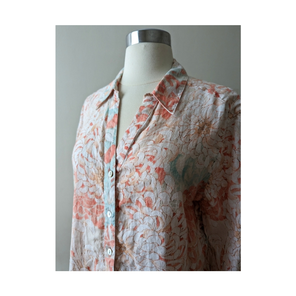 Chico's Linen Floral Print Button Down Shirt